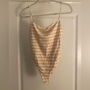 Skin by Same White and Beige Striped Women's One Piece Swimsuit